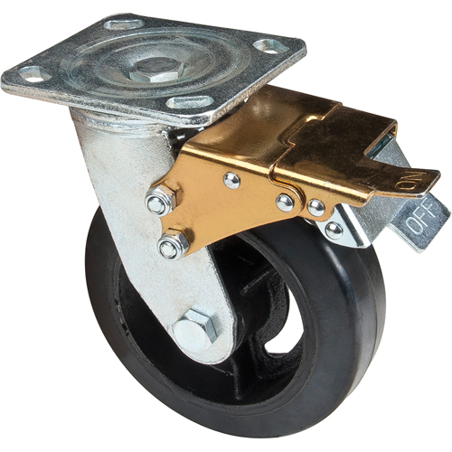 Mold-on Caster, Swivel with Brake, 6" (152.4 mm), Rubber, 550 lbs. (249 kg.) Absolute Business Supply