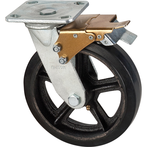 Mold-on Caster, Swivel with Brake, 8" (203.2 mm), Rubber, 660 lbs. (299 kg.) Absolute Business Supply