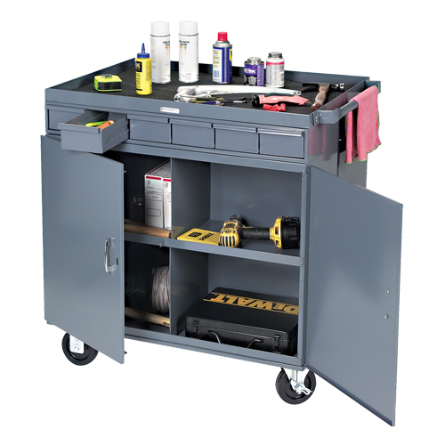 Heavy-Duty Two-Sided Mobile Work Station, 1200 lbs. Capacity, Steel, 34" x W, 34" x H, 24" D, All-Welded, 6 Drawers Absolute Business Supply