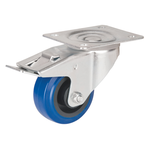 Blue Caster, Swivel with Brake, 3" (76 mm), Rubber, 285 lbs. (129 kg.) Absolute Business Supply
