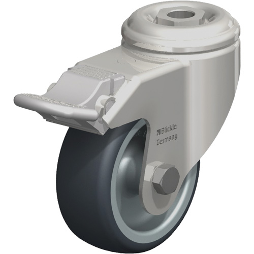 Stainless Steel Thermoplastic Elastomer Caster, Swivel with Brake, 3-1/8" (79.5 mm) Dia., 220 lbs. (100 kg.) Capacity Absolute Business Supply