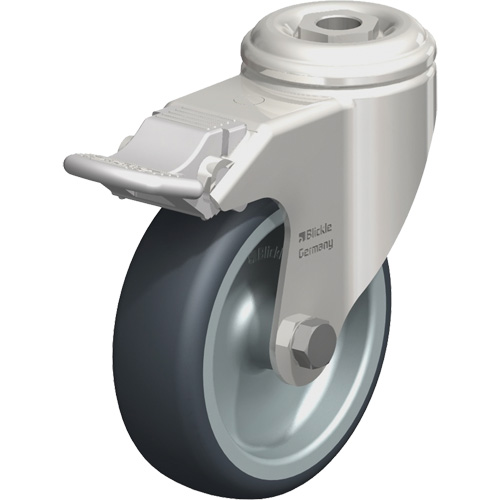 Roulette en &eacute;lastom&egrave;re thermoplastique acier inoxydable, Pivotant avec frein, Diam&egrave;tre 4" (102 mm), Capacit&eacute; 240 lb (108 kg) Absolute Business Supply