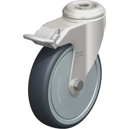 Roulette en &eacute;lastom&egrave;re thermoplastique acier inoxydable, Pivotant avec frein, Diam&egrave;tre 5" (127 mm), Capacit&eacute; 265 lb (120 kg) Absolute Business Supply