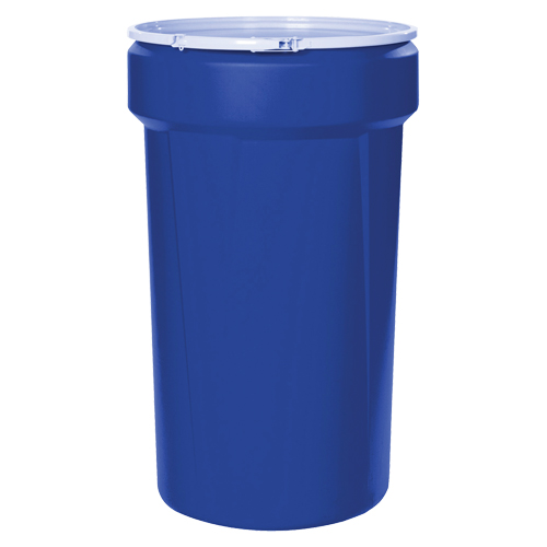 Baril emboîtable en poly&eacute;thyl&egrave;ne, 55 gal. US (45 gal. imp.), Dessus ouvert, Bleu Absolute Business Supply