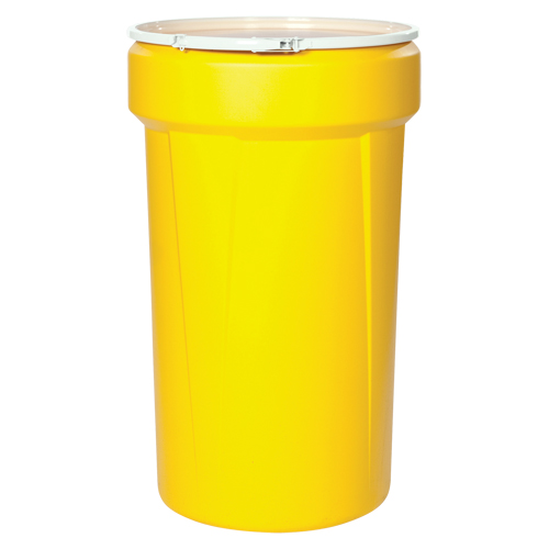 Baril emboîtable en poly&eacute;thyl&egrave;ne, 55 gal. US (45 gal. imp.), Dessus ouvert, Jaune Absolute Business Supply