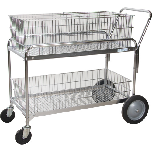 Wire Mesh Office Mail Cart, 250 lbs. Capacity, Chrome, 23" D x 42" L x 38" H, Chrome Plated Absolute Business Supply
