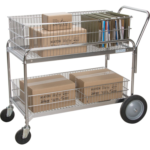 Wire Mesh Office Mail Cart, 250 lbs. Capacity, Chrome, 23" D x 42" L x 38" H, Chrome Plated Absolute Business Supply