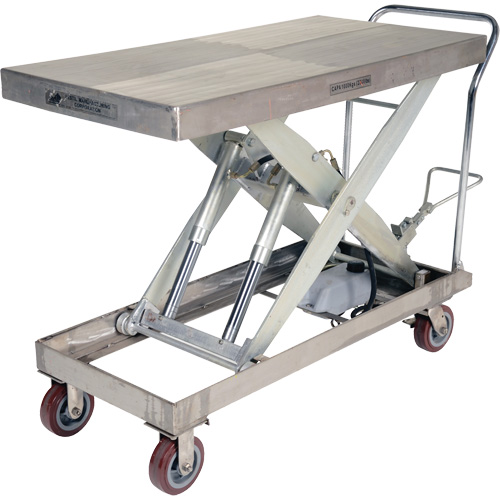 Table &eacute;l&eacute;vatrice hydraulique manuelle &agrave; ciseaux, 47" lo x 24" la, Partiellement en acier inoxydable, Capacit&eacute; 2000 lb Absolute Business Supply