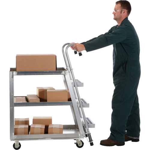 Chariot de pr&eacute;l&egrave;vement de stock, Aluminium, 21-7/8" la x 40" p, 3 tablettes, Capacit&eacute; 660 lb Absolute Business Supply