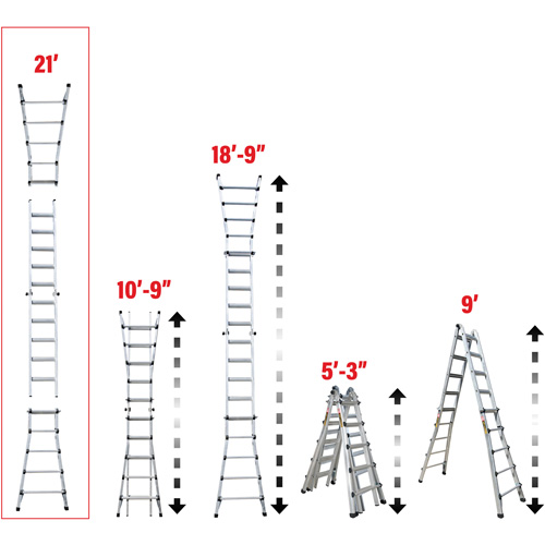 Telescoping Multi-Position Ladder, Aluminum, 300 lbs., CSA Grade 1A Absolute Business Supply