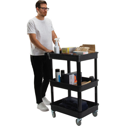 Chariot utilitaire avec tablette &agrave; bordure profonde, 3 tiers, 19" x 39-1/2" x 28-1/4", Capacit&eacute; 330 lb Absolute Business Supply