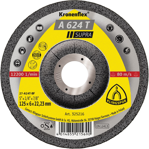Disque de meulage A 624 T Supra Kronenflex, 5" x 1/4", Arbre 7/8" Absolute Business Supply