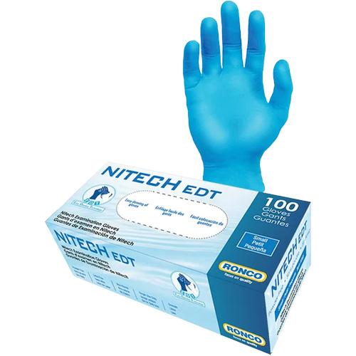 Gants d'examen EDT, Petit, Nitech, 5 mils, Sans poudre, Bleu, Classe 2 Absolute Business Supply