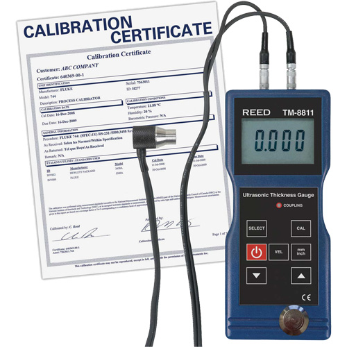 Thickness Gauge with Calibration Certificate, Digital Display, Ultrasound, 0.05" to 7.9" (1.5 mm to 200 mm) Range Absolute Business Supply