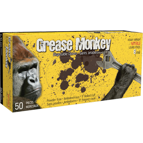 Grease Monkey&reg; Gloves, Large, Nitrile, 8-mil, Powder-Free, Black Absolute Business Supply