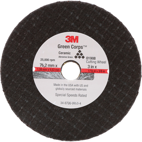 General-Purpose Cut-Off Wheel, 3" x 1/16", 3/8" Arbor, Type 27, Aluminum Oxide, 25000 RPM Absolute Business Supply
