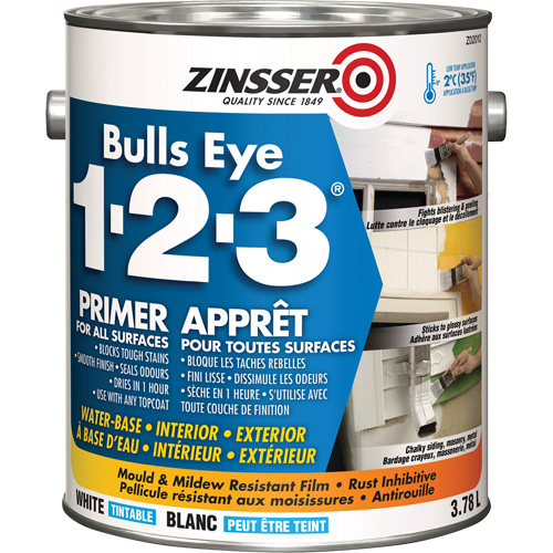Bulls Eye 1-2-3&reg; Water-Base Primer, 3.78 L, Gallon, White Absolute Business Supply