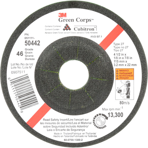 Green Corps Flexible Grinding Wheel, 4-1/2" x 1/8", 7/8" Arbor, Ceramic, Type 27 Absolute Business Supply