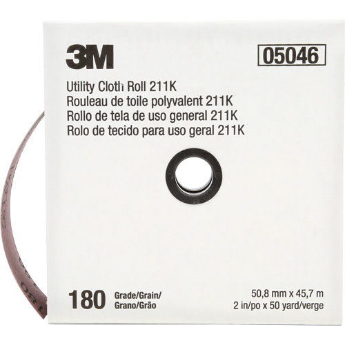 Rouleau de toile abrasive utilitaire 211K, Oxyde d'aluminium, 2" la x 150' lo, Grain 180 Absolute Business Supply