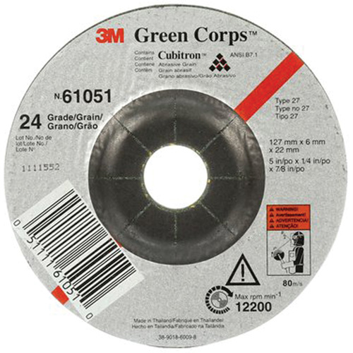 Meule flexible Green Corps, 5" x 1/4", Arbre 7/8", C&eacute;ramique, Type 1 Absolute Business Supply
