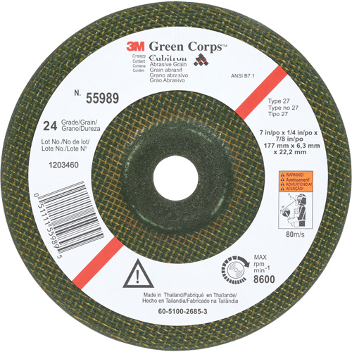 Green Corps Flexible Grinding Wheel, 7" x 1/4", 7/8" Arbor, Ceramic, Type 1 Absolute Business Supply