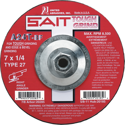 Meule A24T Tough Grind, 4-1/2" x 1/4", Arbre 7/8", Oxyde d'aluminium, Type 27 Absolute Business Supply