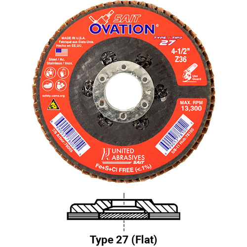 OVATION MEULE LAMELLE5X5/8 11 GRAIN36, 5" x 5/8"-11, Type 27, Grain 36, Zirconium Absolute Business Supply