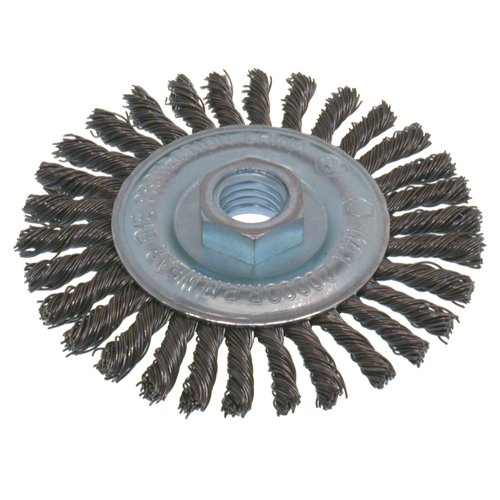 Brosses &eacute;conomiques &agrave; fil nou&eacute;s &agrave; haute vitesse pour cordons de soudure, Dia. 5", Fils 0,02", Arbre 5/8"-11, Acier Absolute Business Supply