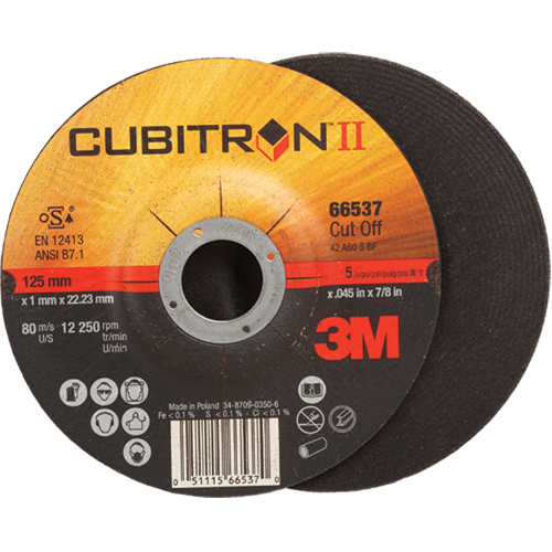 Meules &agrave; tronçonner Cubitron II, 5" x 0,045", Arbre de 7/8", Type 27, C&eacute;ramique, 12250 Tr/min Absolute Business Supply