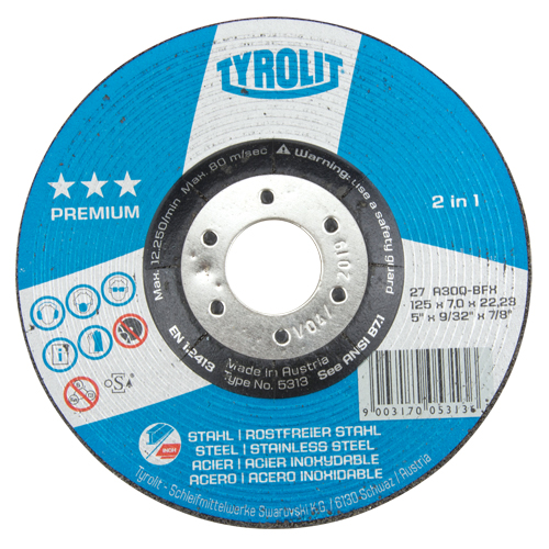 Premium 2-in-1 Grinding Wheel, 5" x 9/32", 7/8" Arbor, Type 27 Absolute Business Supply