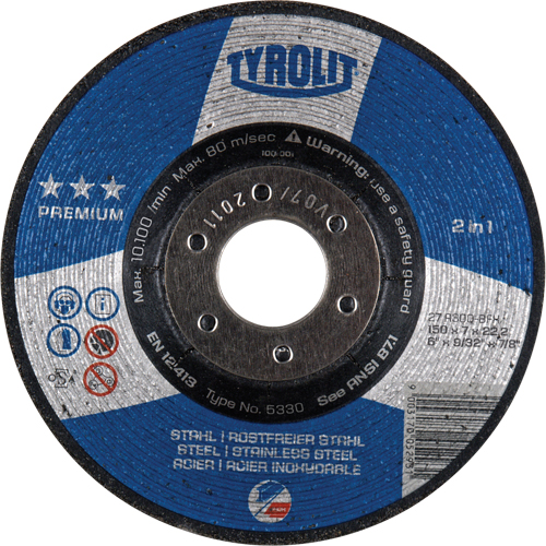 Premium 2-in-1 Grinding Wheel, 6" x 9/32", 7/8" Arbor, Type 27 Absolute Business Supply