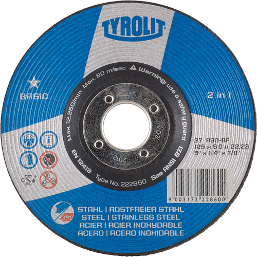 Basic 2-in-1 Grinding Wheel, 4-1/2" x 1/4", 7/8" Arbor, Type 27 Absolute Business Supply