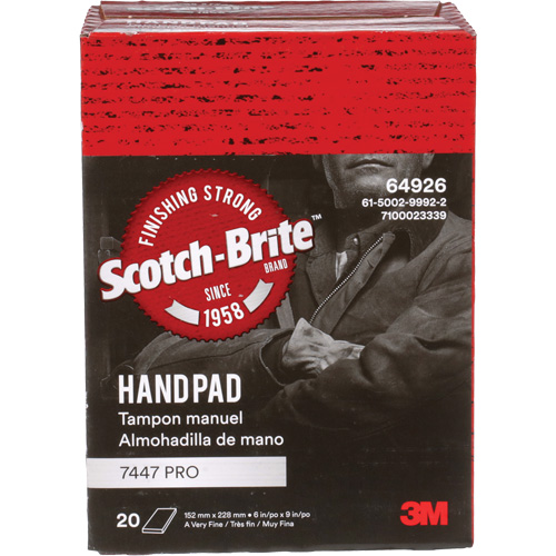 Tampons manuels Scotch-Brite 7447, Oxyde d'aluminium, 9" x 6", Grain Tr&egrave;s fin Absolute Business Supply