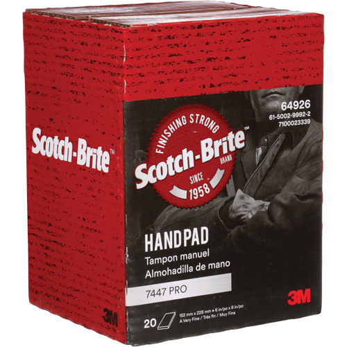 Tampons manuels Scotch-Brite 7447, Oxyde d'aluminium, 9" x 6", Grain Tr&egrave;s fin Absolute Business Supply
