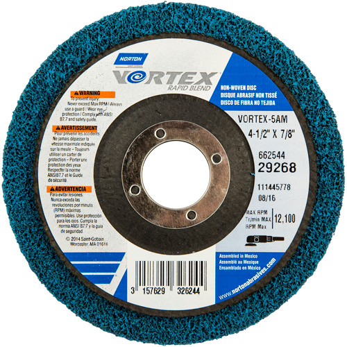 Meule non tiss&eacute;e Vortex, 4-1/2" dia. x 1/2" la, Arbre 7/8", Oxyde d'aluminium Absolute Business Supply