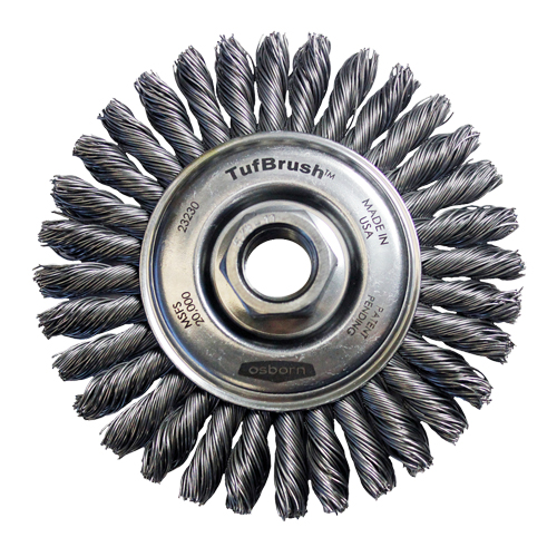 Brosse &agrave; fils nou&eacute;s TufBrush, Dia. 4", Fils 0,02", Arbre 5/8"-11, Acier Absolute Business Supply