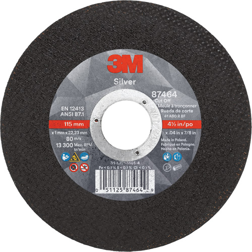 Meule &agrave; tronçonner Silver, 4-1/2" x 0,04", Arbre de 7/8", Type 1, C&eacute;ramique, 13 300 Tr/min Absolute Business Supply