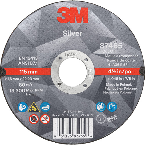 Meule &agrave; tronçonner Silver, 4-1/2" x 0,045", Arbre de 7/8", Type 1, C&eacute;ramique, 13 300 Tr/min Absolute Business Supply