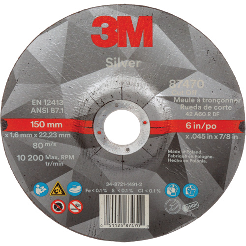 Silver Cut-Off Wheel, 6" x 0.045", 7/8" Arbor, Type 27, Ceramic, 10200 RPM Absolute Business Supply