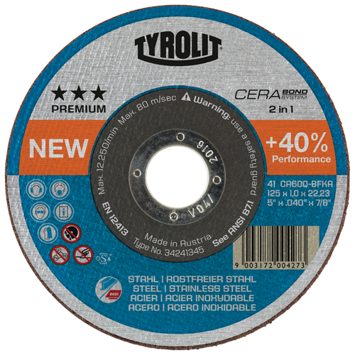 Meule &agrave; tronçonner Cerabond, 5" x 0,045", Arbre de 7/8", Type 1, C&eacute;ramique, 12250 Tr/min Absolute Business Supply