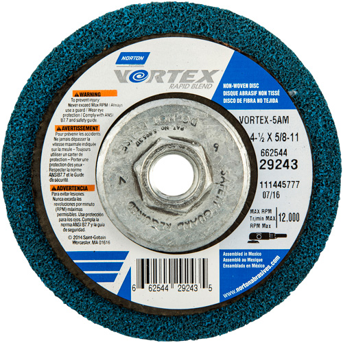 Meule abrasive non tiss&eacute;e &agrave; moyeu d&eacute;port&eacute; Vortez Rapid Blend, 4-1/2" dia., Grain 100-120, Oxyde d'aluminium Absolute Business Supply