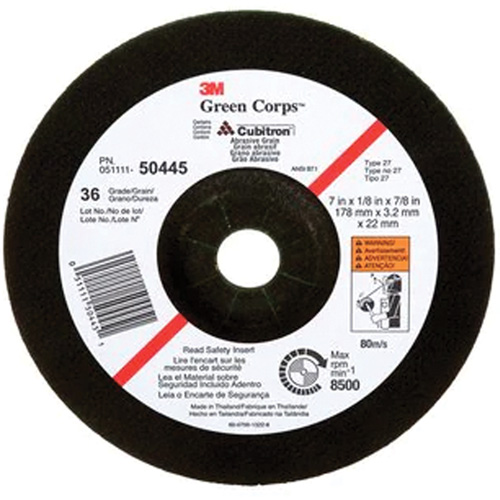 Green Corps Depressed Centre Wheel, 7" x 1/8", 7/8" Arbor, Ceramic, Type 27 Absolute Business Supply