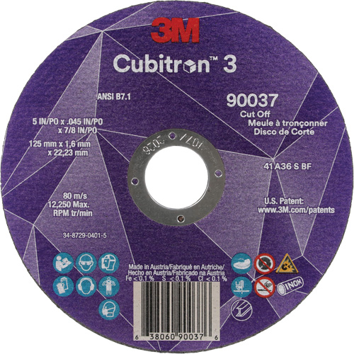 Cubitron 3 Cut-Off Wheel, 5" x 0.045", 7/8" Arbor, Type 1, Ceramic, 12250 RPM Absolute Business Supply