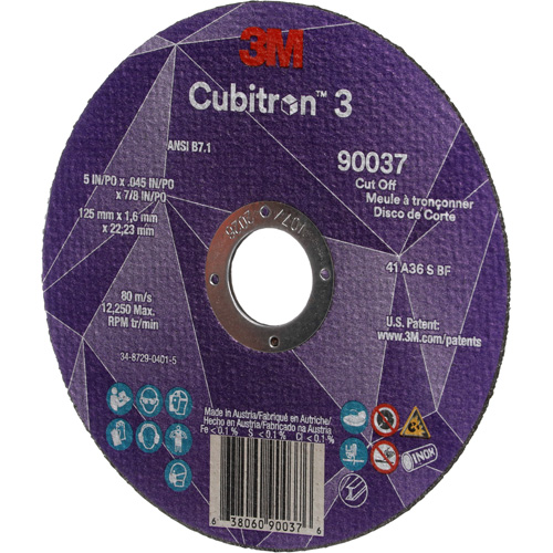 Cubitron 3 Cut-Off Wheel, 5" x 0.045", 7/8" Arbor, Type 1, Ceramic, 12250 RPM Absolute Business Supply