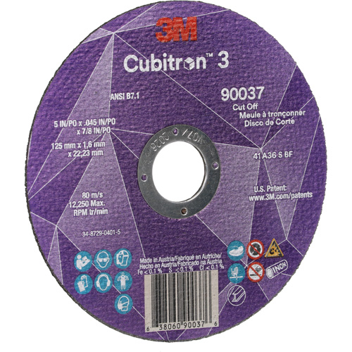 Cubitron 3 Cut-Off Wheel, 5" x 0.045", 7/8" Arbor, Type 1, Ceramic, 12250 RPM Absolute Business Supply
