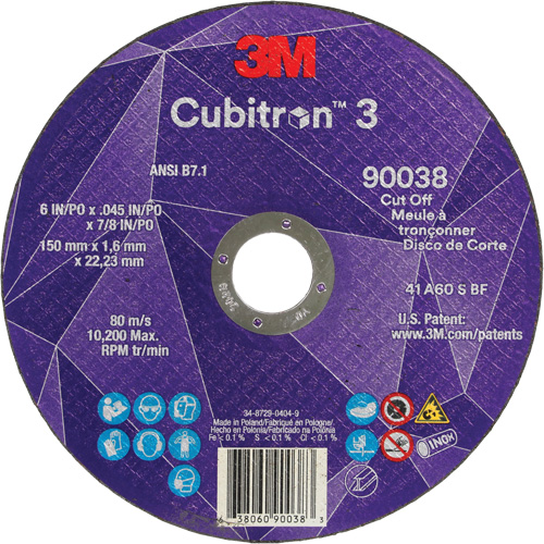 Cubitron 3 Cut-Off Wheel, 6" x 0.045", Type T27, Ceramic, 10200 RPM Absolute Business Supply