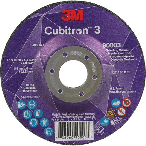 Cubitron 3 meule a moyeu d&eacute;port&eacute;, 4-1/2" x 1/4", Arbre 7/8", C&eacute;ramique, Type T27 Absolute Business Supply
