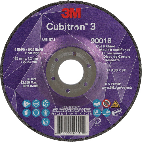 Cubitron 3 Cut & Grind Wheel, 5" x 5/32", 7/8" Arbor, Type T27, 36+ Grit, Ceramic Absolute Business Supply