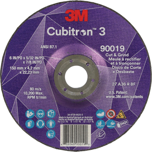 Meule &agrave; couper & tronçonner Cubitron 3, 6" x 5/32", Arbre de 7/8", Type T27, Grain de 36+, C&eacute;ramique Absolute Business Supply