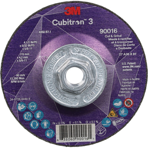 Cubitron 3 Cut & Grind Wheel, 4-1/2" x 5/32", 5/8"-11 Arbor, Type T27, 36+ Grit, Ceramic Absolute Business Supply